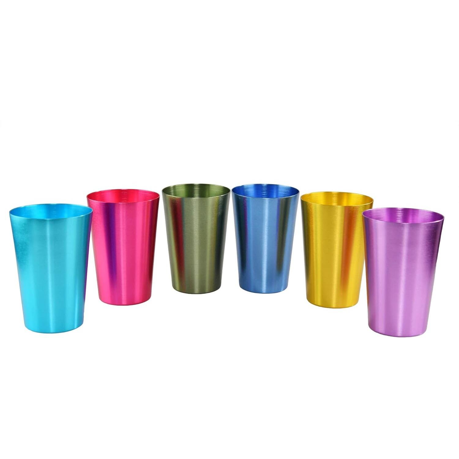 Front. PARKER SLATER - 6-pack 12oz colorful aluminum drinking cups, shatter-resistant, stackable metal tumblers in six metallic colors. - Multicolor.