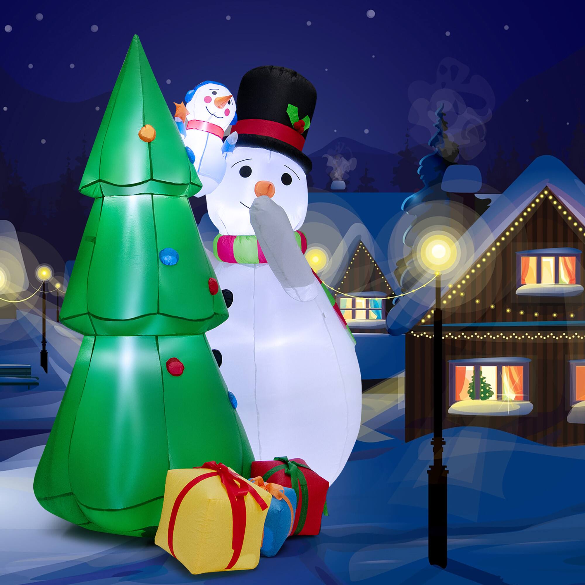 Alt View 3. Gymax - Gymax 6FT Inflatable Christmas Tree with Snowmen & Gift Boxes Decoration w/ Bright LED Lights - Multicolored.