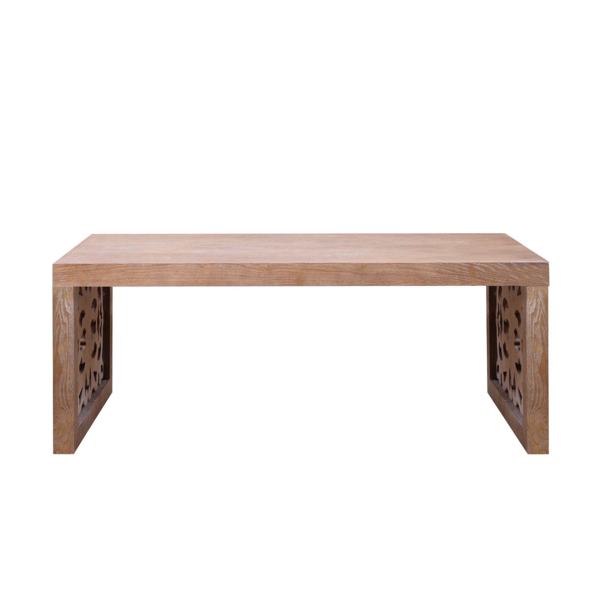 Left. GOODSILO - Handcrafted Rustic Wood Coffee Table with Ornate Side Panels and Natural Finish - Natural.