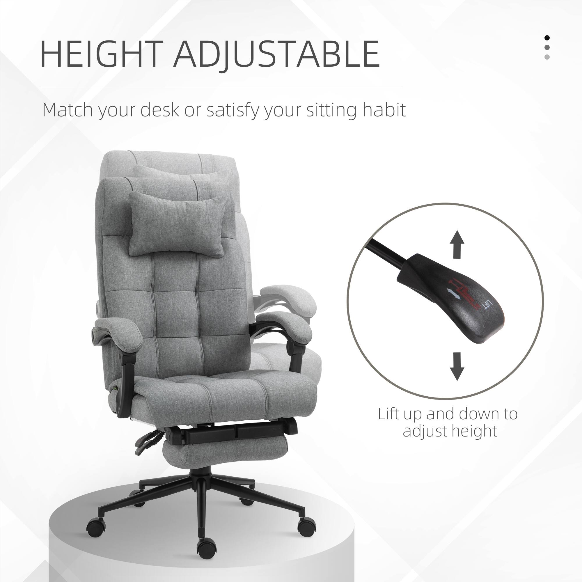 HEIGHT ADJUSTABLE  
Match your desk or satisfy your sitting habit  

Lift up and down to adjust height