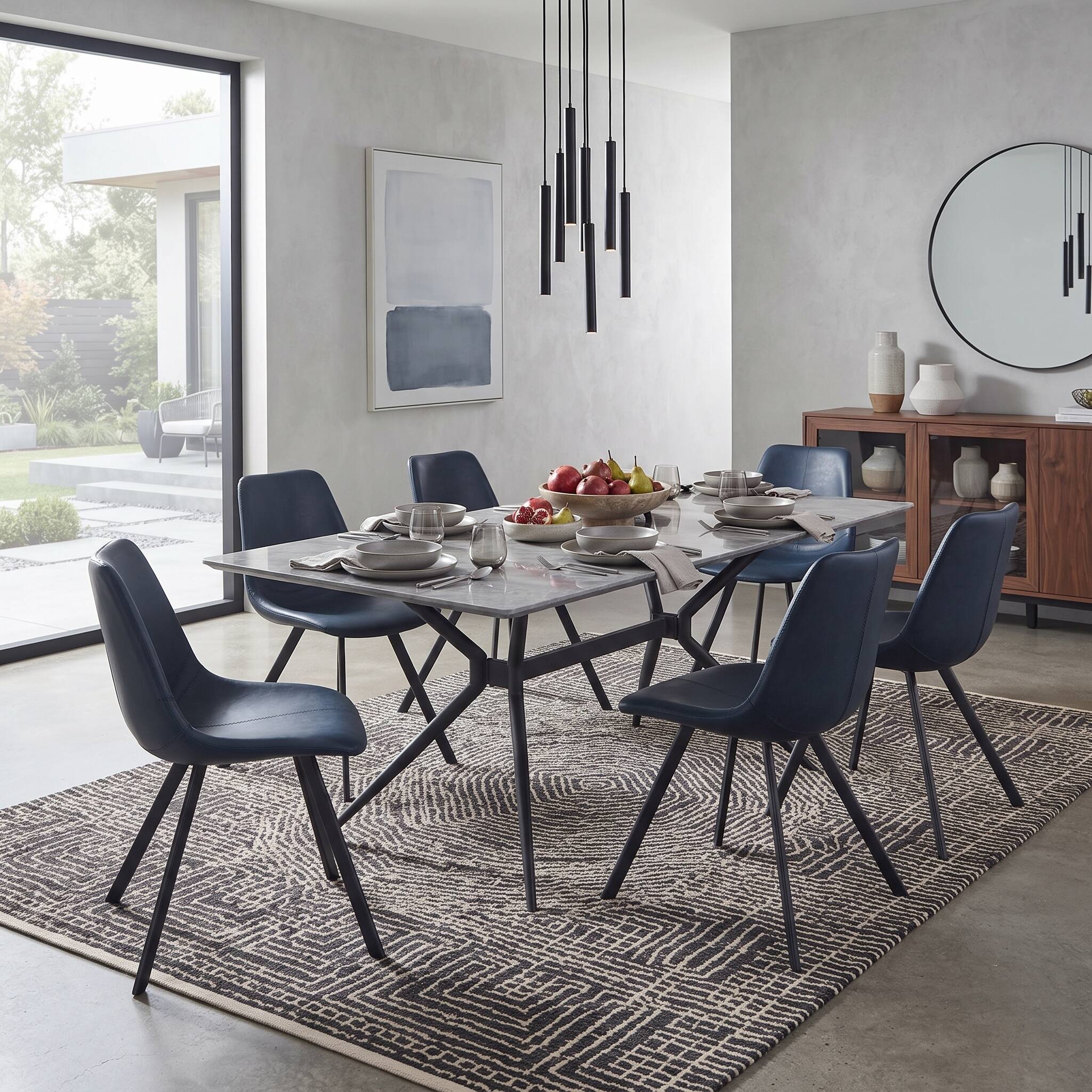 Angle. LeisureMod - Markley Modern Upholstered Distressed Leather Dining Chair, Iron Legs, Ergonomic for Kitchen & Home Office - Peacock Blue.