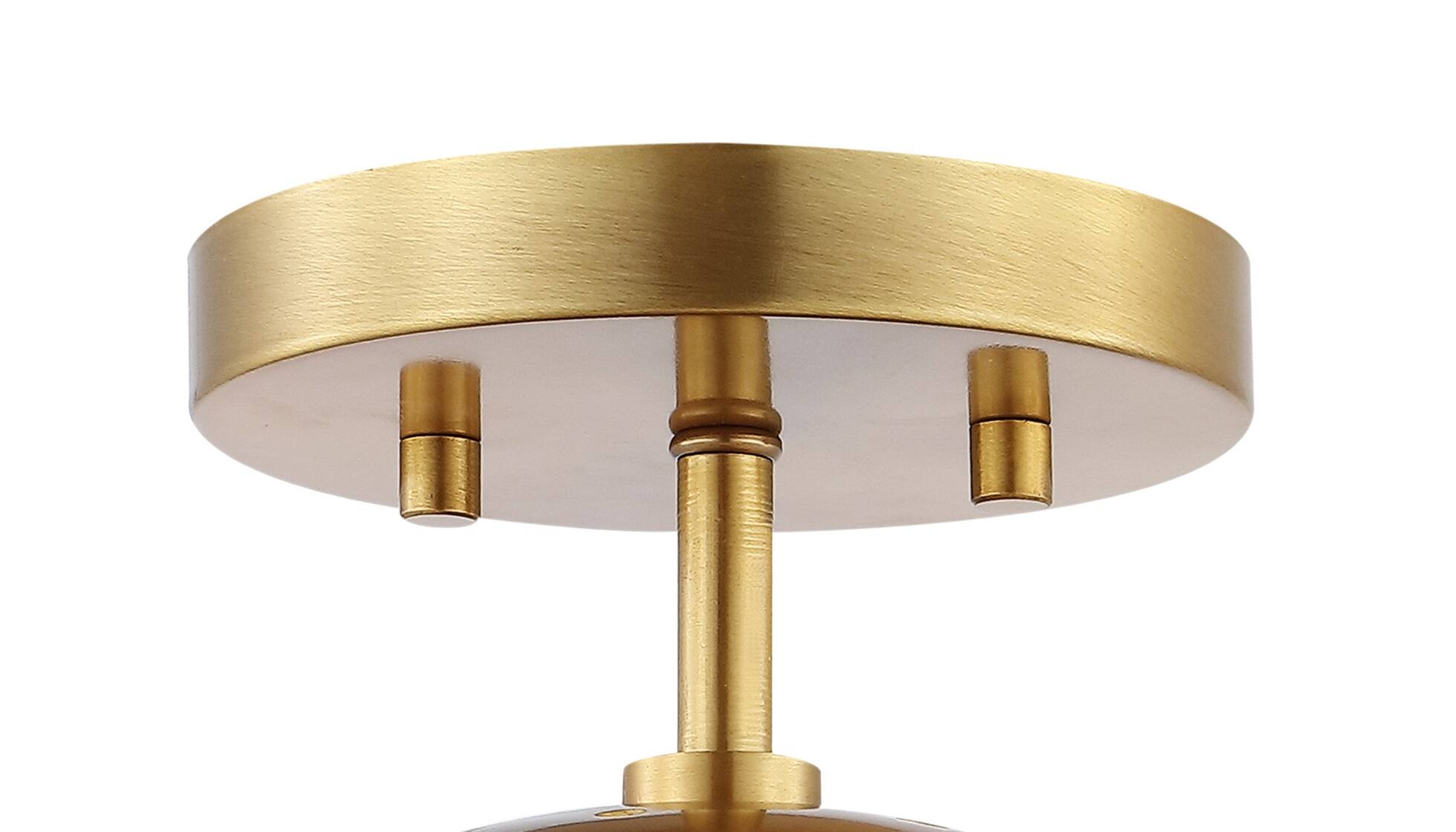 Alt View 4. Jonathan Y - Marcel Bistro 7.75" 1-Light Bohemian Farmhouse Iron/Frosted Glass LED Semi Flush Mount, Brass Gold/White - Brass Gold.