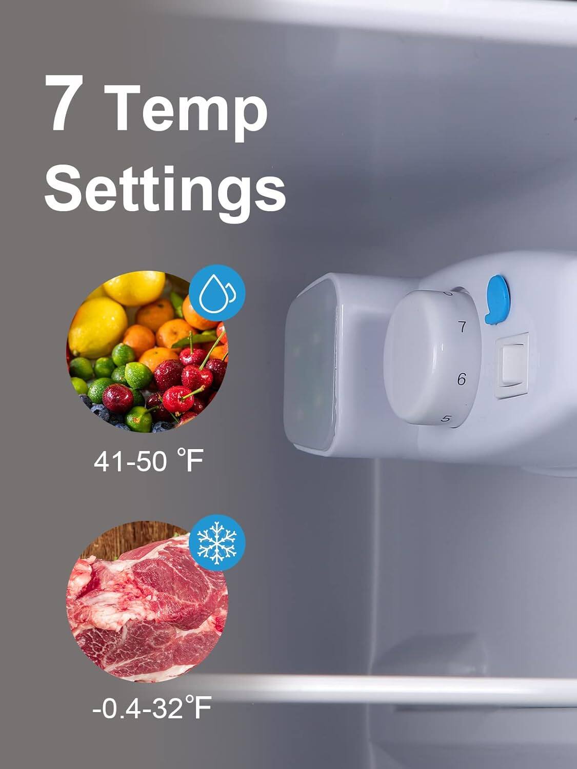 7 Temp Settings

41-50 °F

-0.4-32°F
