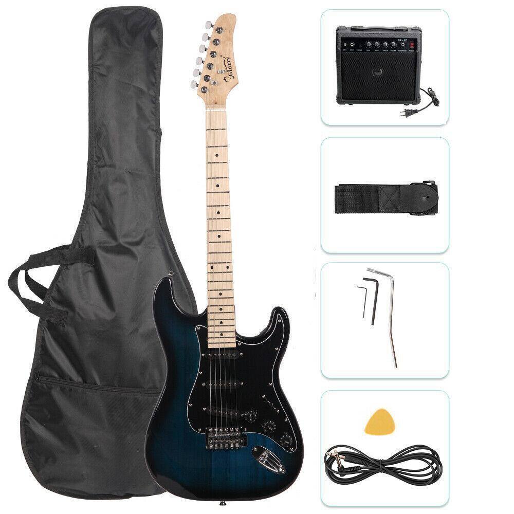 Winado - Full Size Electric Guitar for Music Lover Beginner with 20W Amp and Accessories Pack Guitar Bag (DARK BLUE, 39")