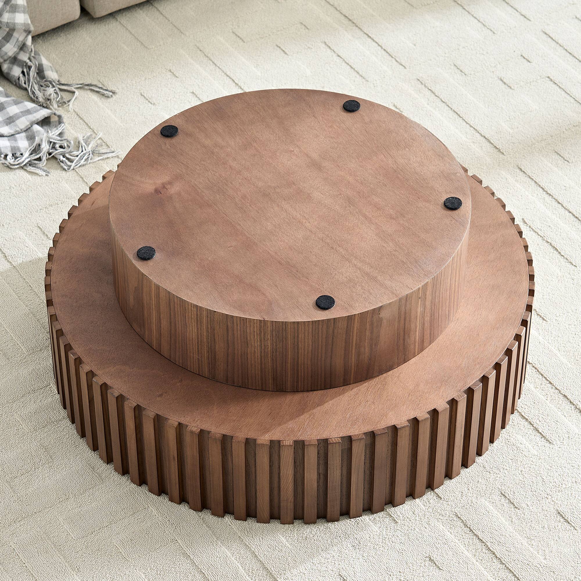 Alt View 2. TinyHomie - 31 Inch Round Coffee Table With Storage Sturdy Pedestal Walnut For Apartment - Brown.