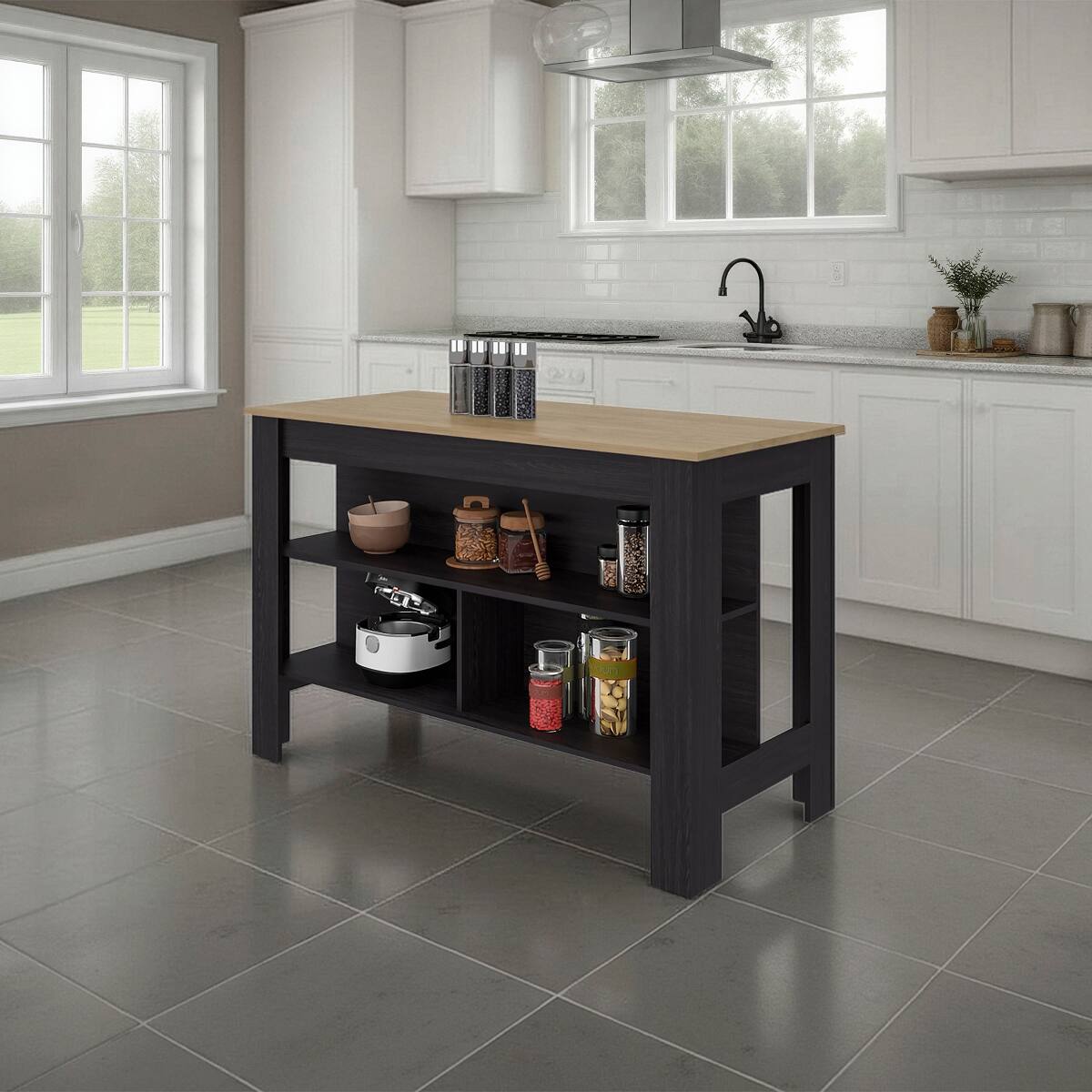 Front. Loheer - Loheer Wenge Open Storage Kitchen Island Rectangular Prep Station - Wenge.