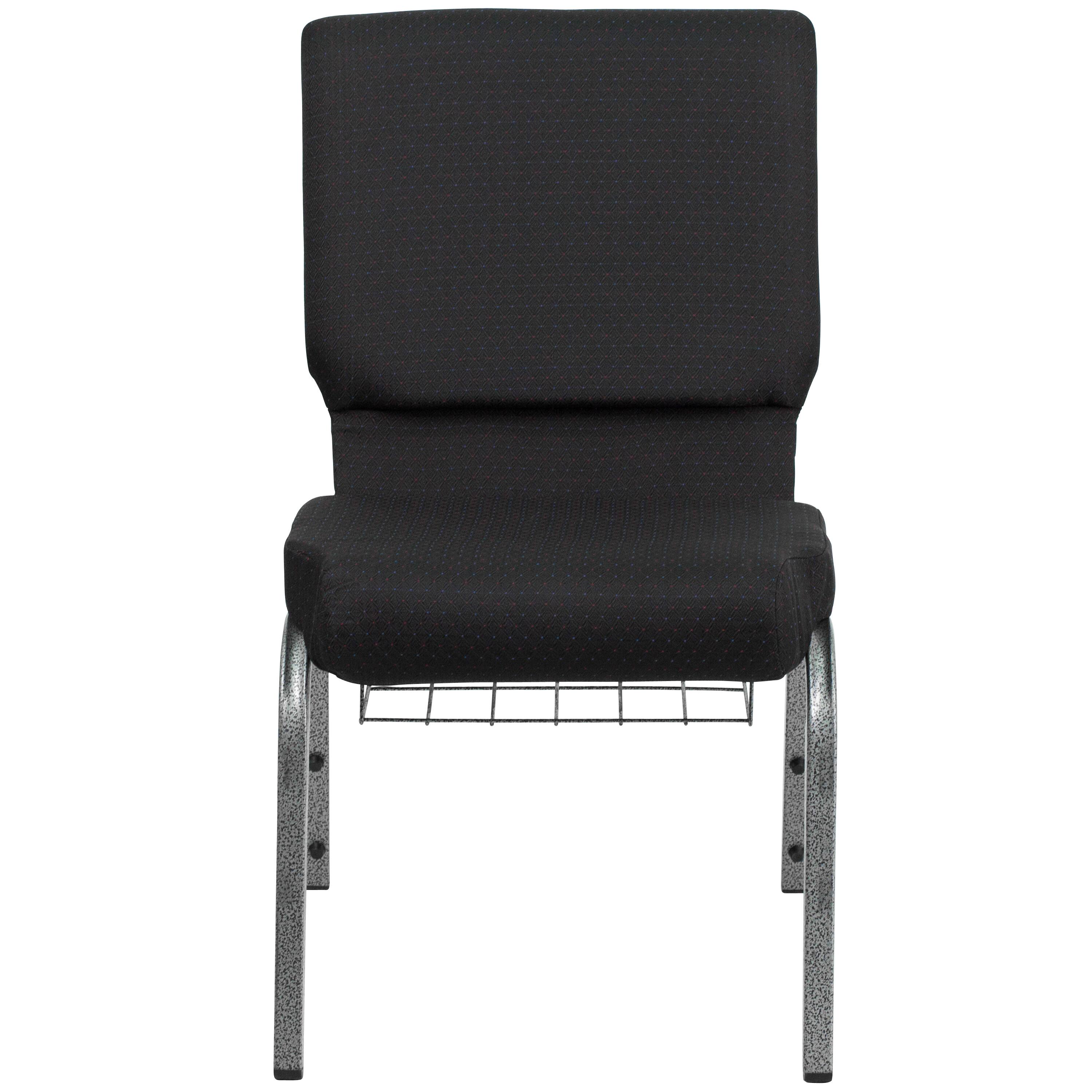 Alt View 5. Emma + Oliver - 4 Pack 18.5''W Church Chair with Book Rack - Black Patterned Fabric/Silver Vein Frame.