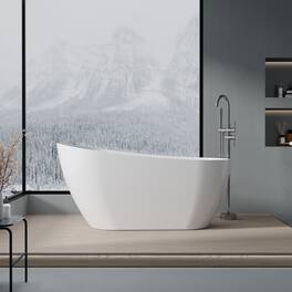 WELLFOR - Comfy 59 in. x 31 in. Pure Acrylic Flatbottom Oval Freestanding Soaking Bathtub with Drain and Overflow Included - White