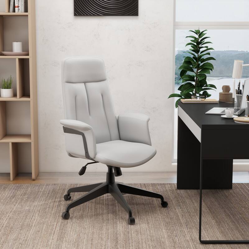 Left. LeisureMod - Inifini High Back Office Chair Ergonomic PU Leather Lumbar Support Foam Cushion Iron Frame - White.