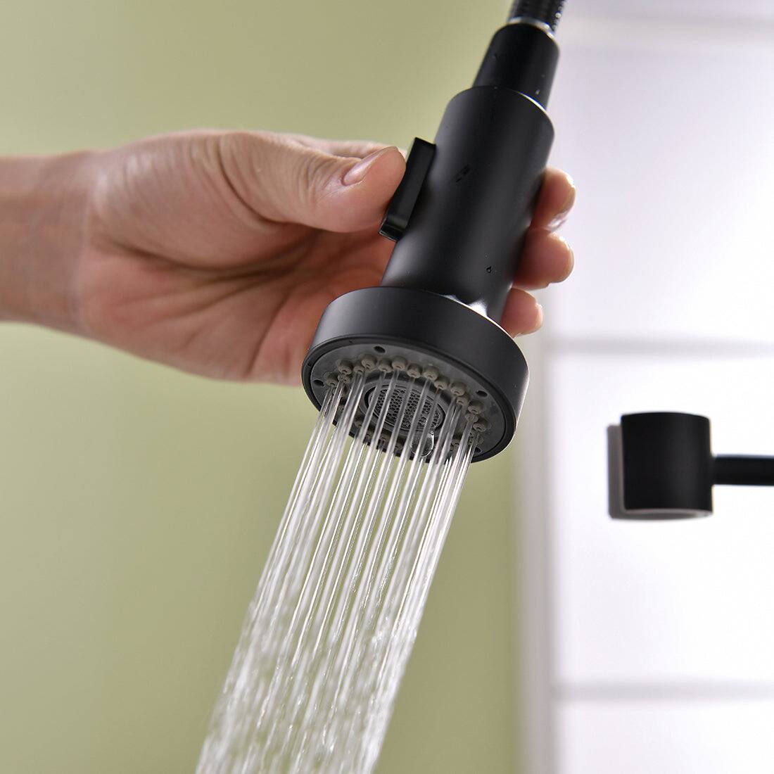 Angle. Boyel Living - Brass Single Handle Pull Down Sprayer Kitchen Faucet Matte Black - Matte Black.