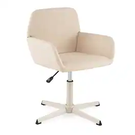 WELLFOR - Vanity Chair with Back 360° Swivel Armchair w/ Adjustable Height for Home Office - Beige