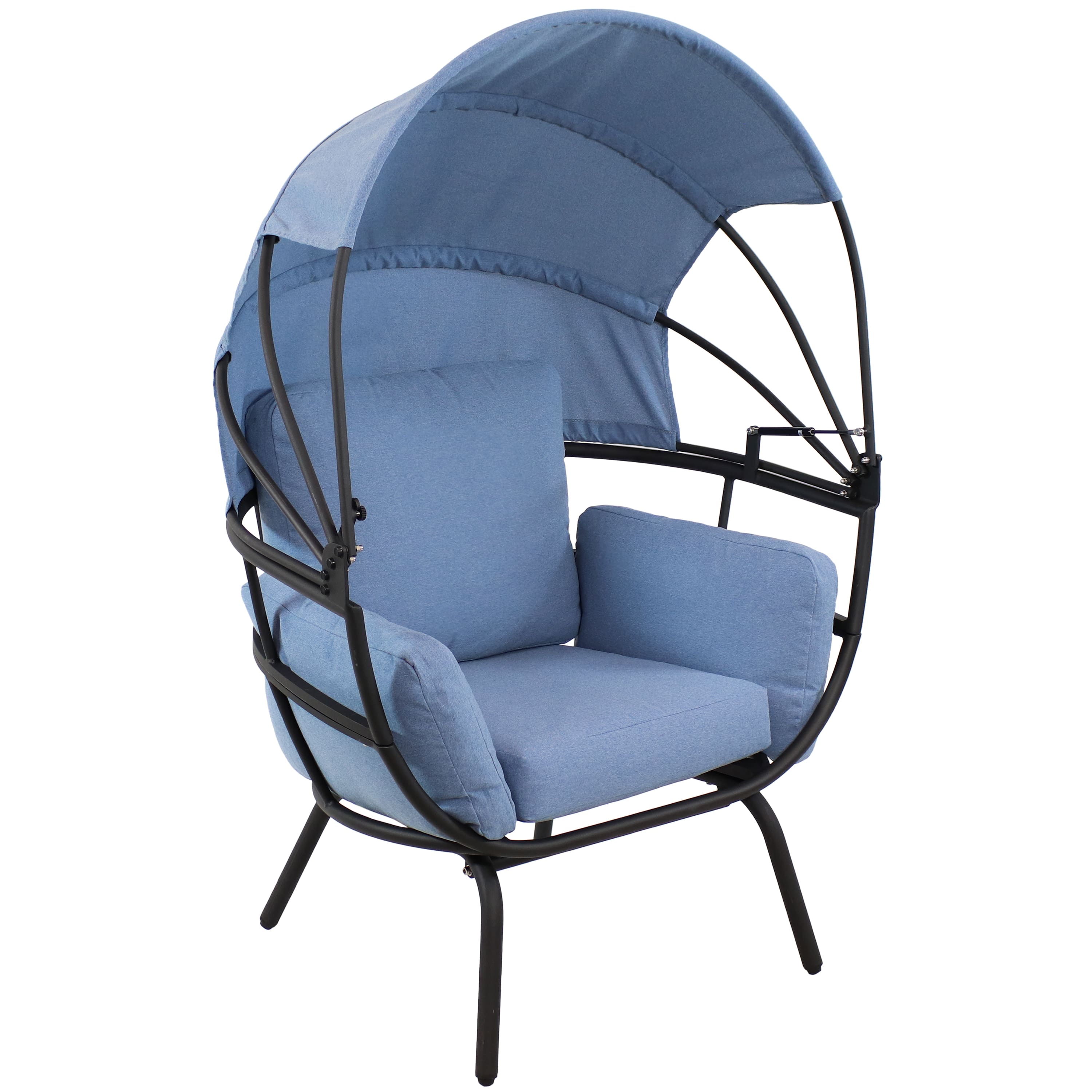 Sunnydaze - Modern Luxury Wicker Lounge Chair with Retractable Shade - Blue