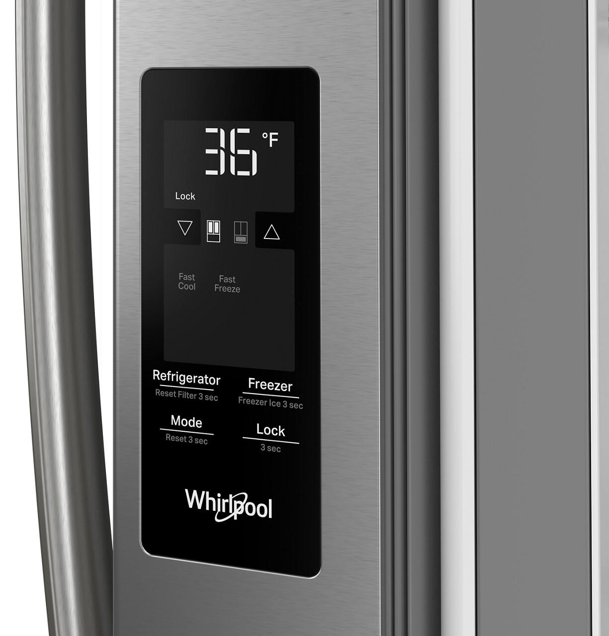 F BE Lock Fast Cool Fast Freeze Refrigerator Freezer Reset Filter 3 sec Freezer Ice 3 sec Mode Lock Reset 3 sec 3 sec Whirlpool