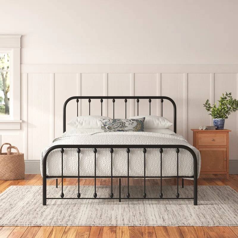 Left. Hivvago - Hivvago Queen Classic Metal Bed Frame with Rounded Corners Headboard and Footboard - Black.