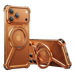 Dteck - Shockproof Z Shape Metal Bumper Phone Case for Apple iPhone 18 Pro Max, Magnetic Aluminum Frame Cover with Ring Stand - Orange
