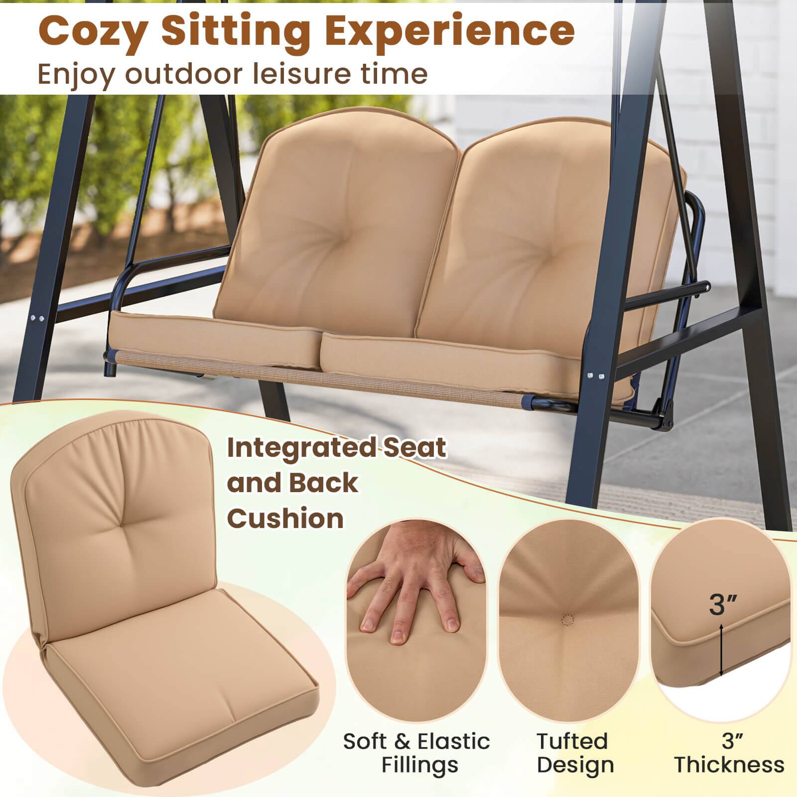 Cozy Sitting Experience
Enjoy outdoor leisure time
Integrated Seat and Back Cushion
Soft & Elastic Fillings
Tufted Design
3" Thickness
