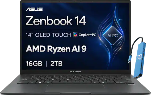 ASUS Zenbook 14
14" OLED TOUCH
Copilot+PC
AI PC
AMD Ryzen AI 9
16GB | 2TB
ASUS Zenbook