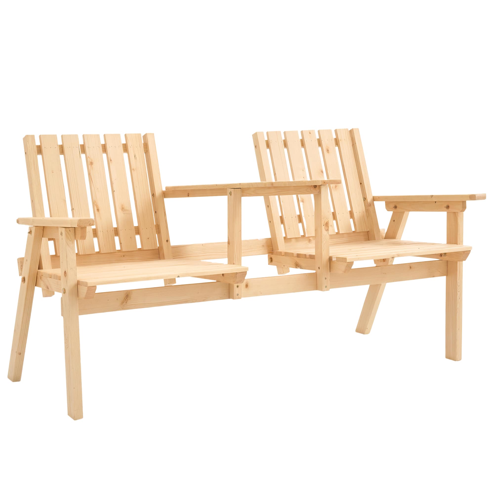 Outsunny - Patio Bench, Garden Bench with Middle Table and Umbrella Hole, Wooden Outdoor Bench for Patio, Porch, Poolside, Balcony - Natural Wood