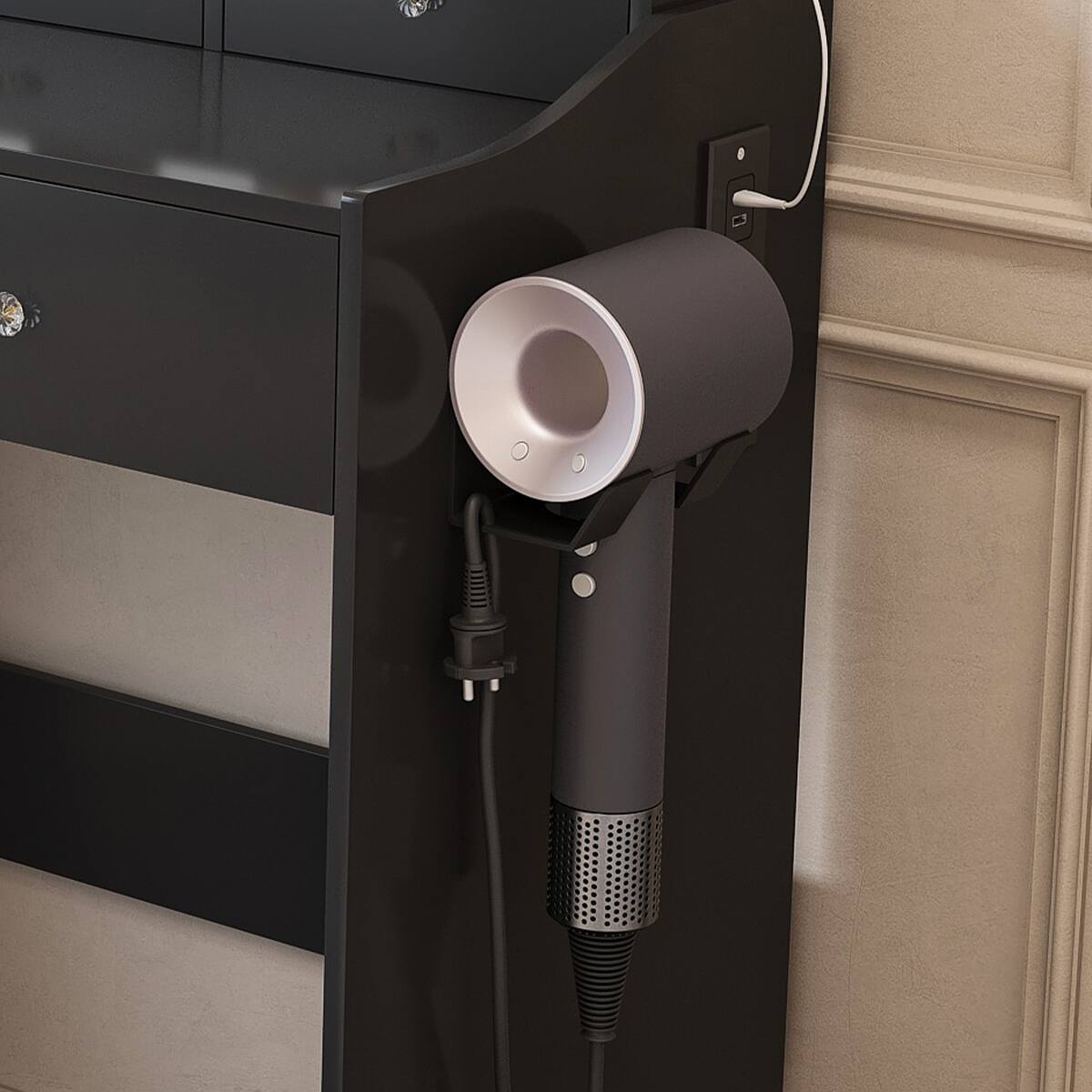 Alt View 6. Loheer - Loheer Large Mirror Makeup Vanity Desk with Power Outlet and Adjustable Lighting for Bedroom - Black.
