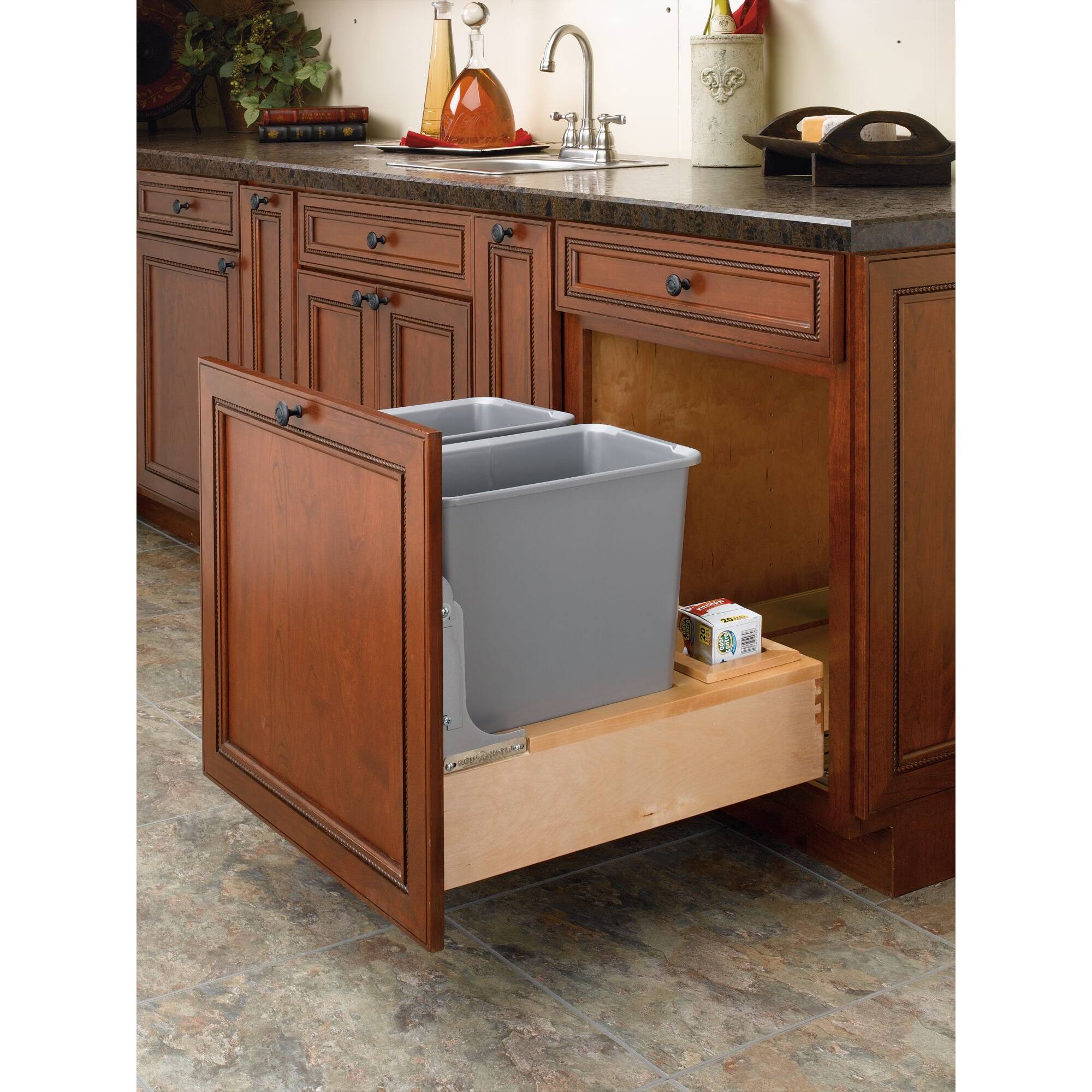 Alt View 4. Rev-A-Shelf - Rev-A-Shelf Double Pullout Bottom Mount Trash Cans 30 qt., Gray, 4WCBM-2430DM-2 - Natural Maple.