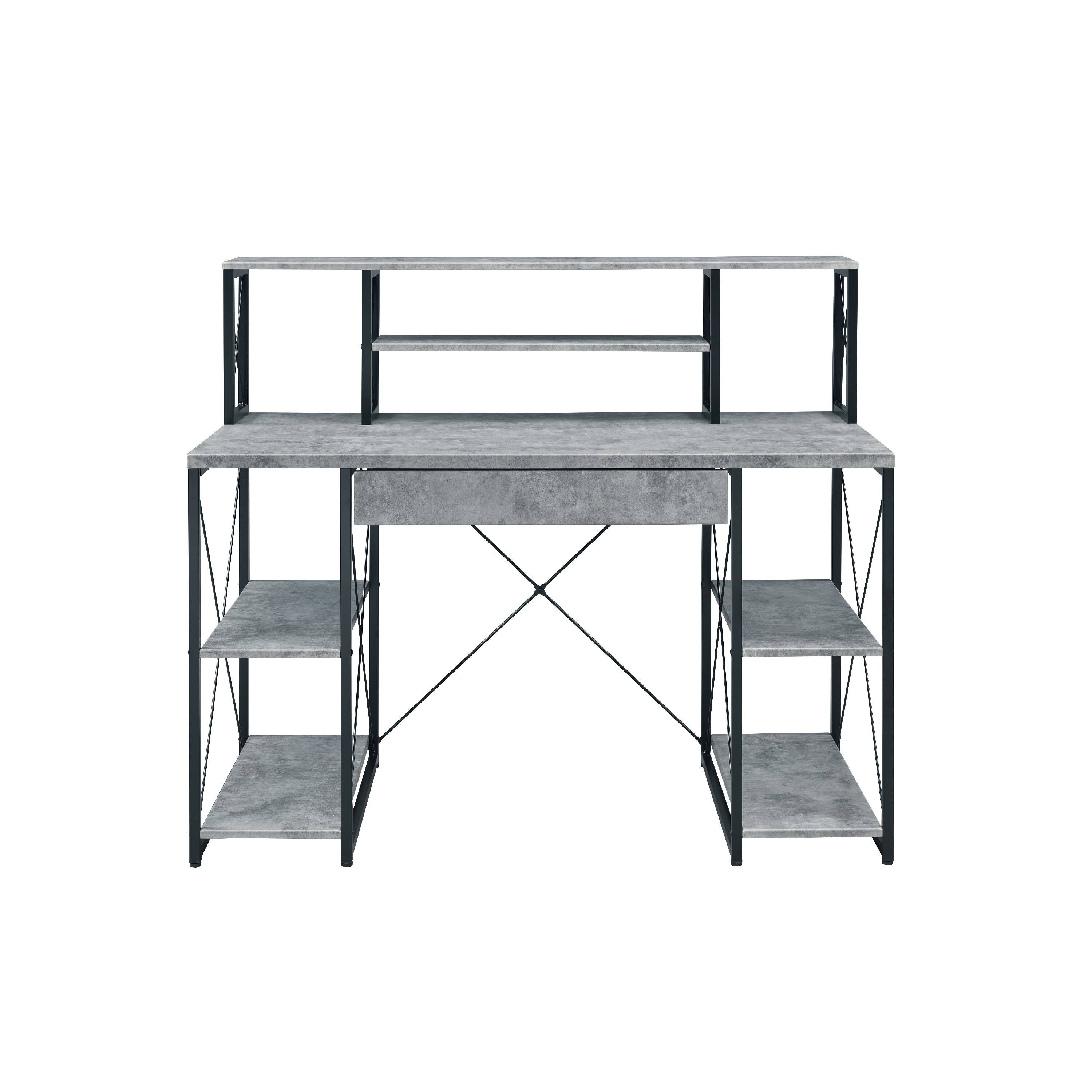 Left. Manhattan Lane - Metal Desk with 4 Open Bottom Shelves and Bookcase Hutch, Gray and Black - Gray and Black.