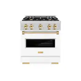 ZLINE - Autograph 30" Classic Gas Range with 4 Burners and Gold Accents (CGRZ-WM-30-G) - White