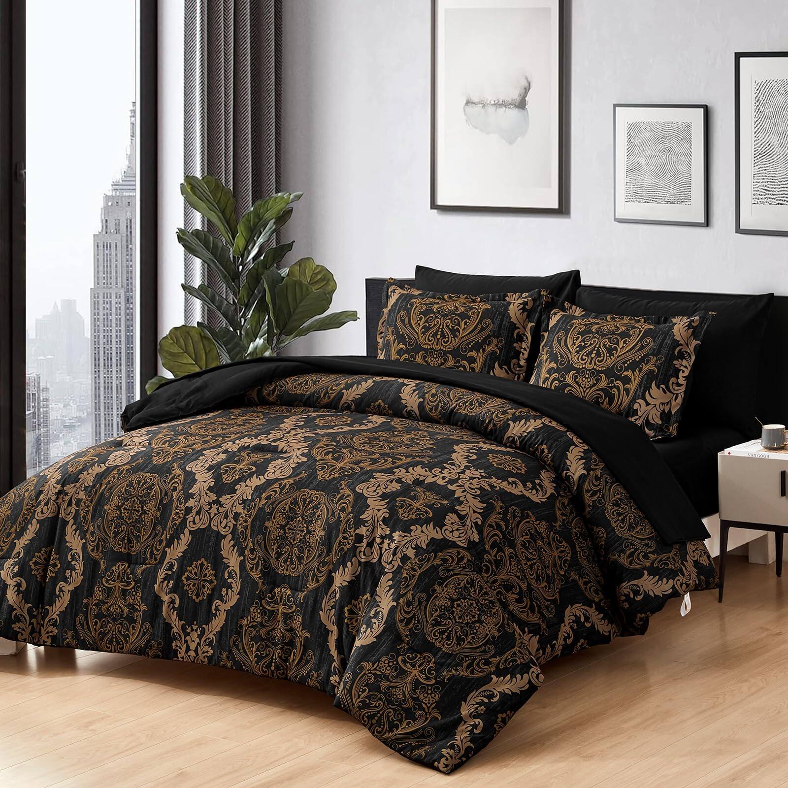 Alt View 2. NICHOLAS KLEIN - Comforter Set Queen Texture Bed In A Bag Microfiber Sets -1 1 Flat Sheet Fitted 2 Pillow Shams Pillowcases - Dark Brown Queen.