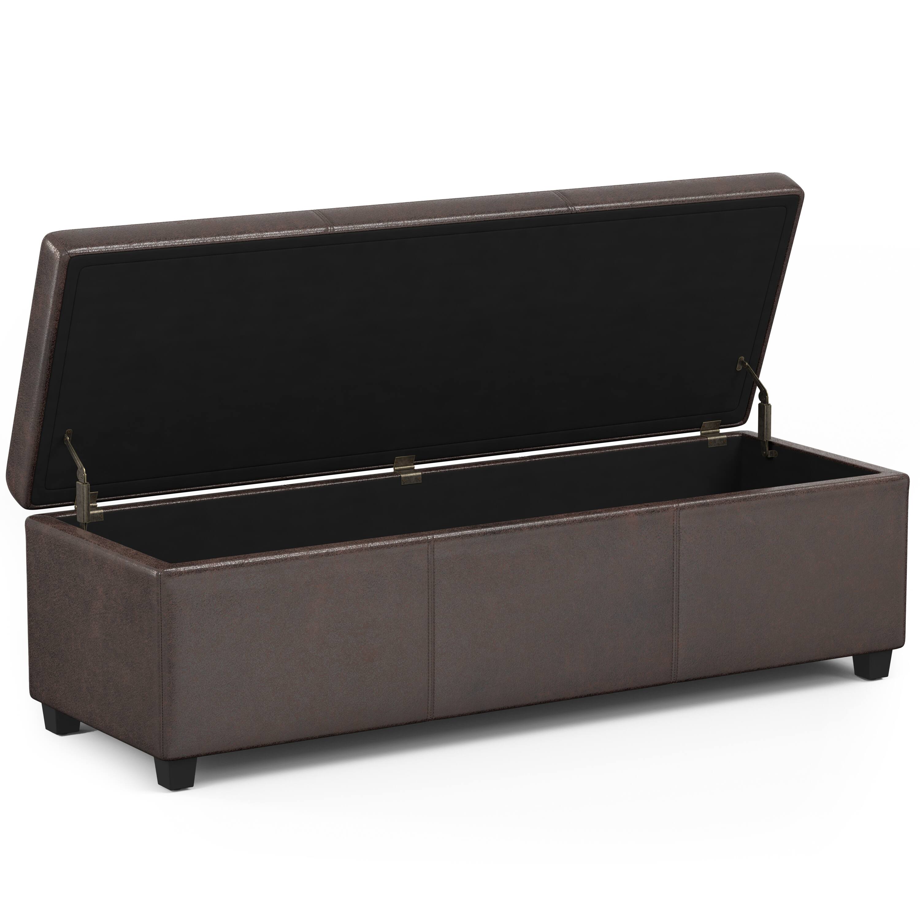Alt View 11. Simpli Home - Avalon Extra Large Storage Ottoman Bench - Distressed Brown.