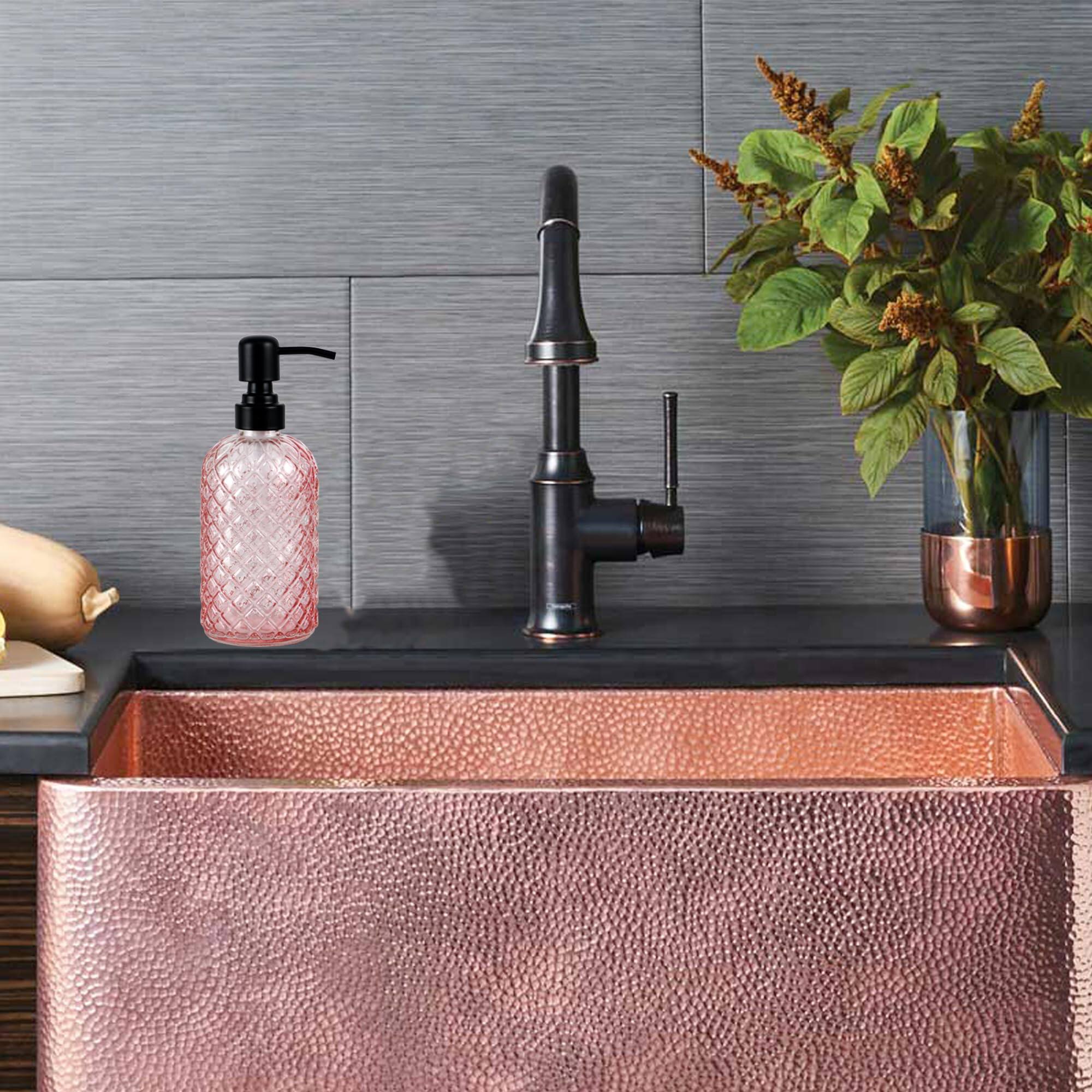 Alt View 6. Dapper Styles - Glass Soap Dispenser With 304 Rustproof Stainless Pump Refillable For Kitchen Bathroom Farmhouse - Pink-2pack& Tray.
