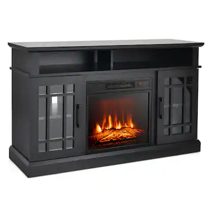 Front. Sugift - 48 Inch Electric Fireplace TV Stand with Cabinets for TVs Up to 55 Inch - Black.