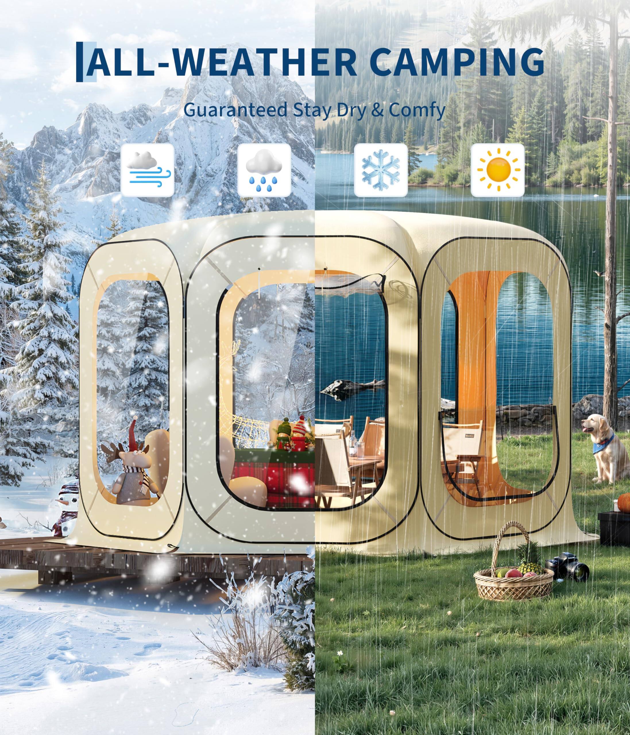 ALL-WEATHER CAMPING  
Guaranteed Stay Dry & Comfy