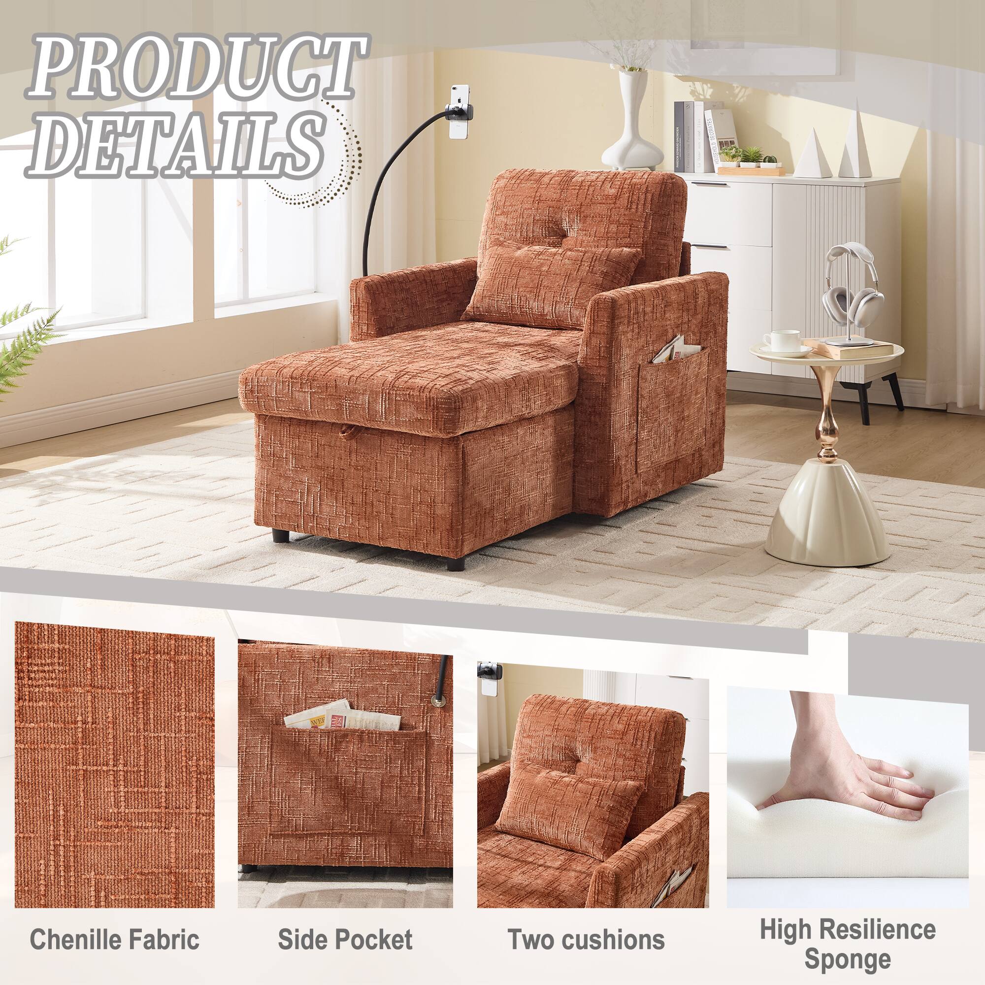 PRODUCT DETAILS

- Chenille Fabric
- Side Pocket
- Two cushions
- High Resilience Sponge