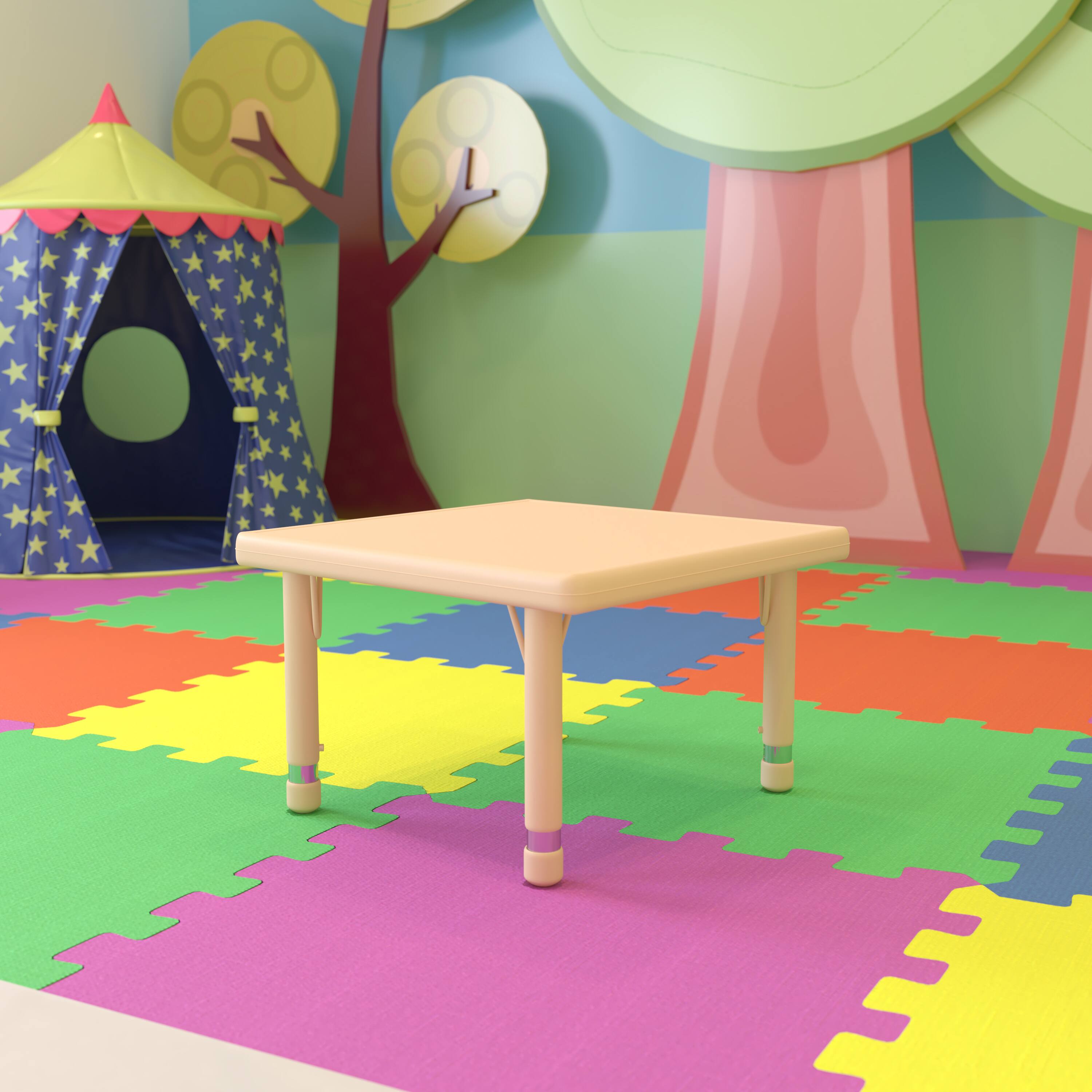 Alt View 1. Emma + Oliver - 24" Square Plastic Height Adjustable Activity Table - Natural.