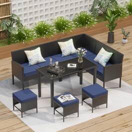 APRILSOUL - Small space patio furniture 7-piece outdoor furniture set - Blue