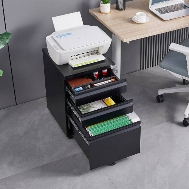Alt View 7. HTUTWOO - 3-Drawer Mobile File Cabinet with Lock - Cold Rolled Steel Fully Assembled, 5 Wheels with Brakes, Fits Legal/A4 Files - Black.