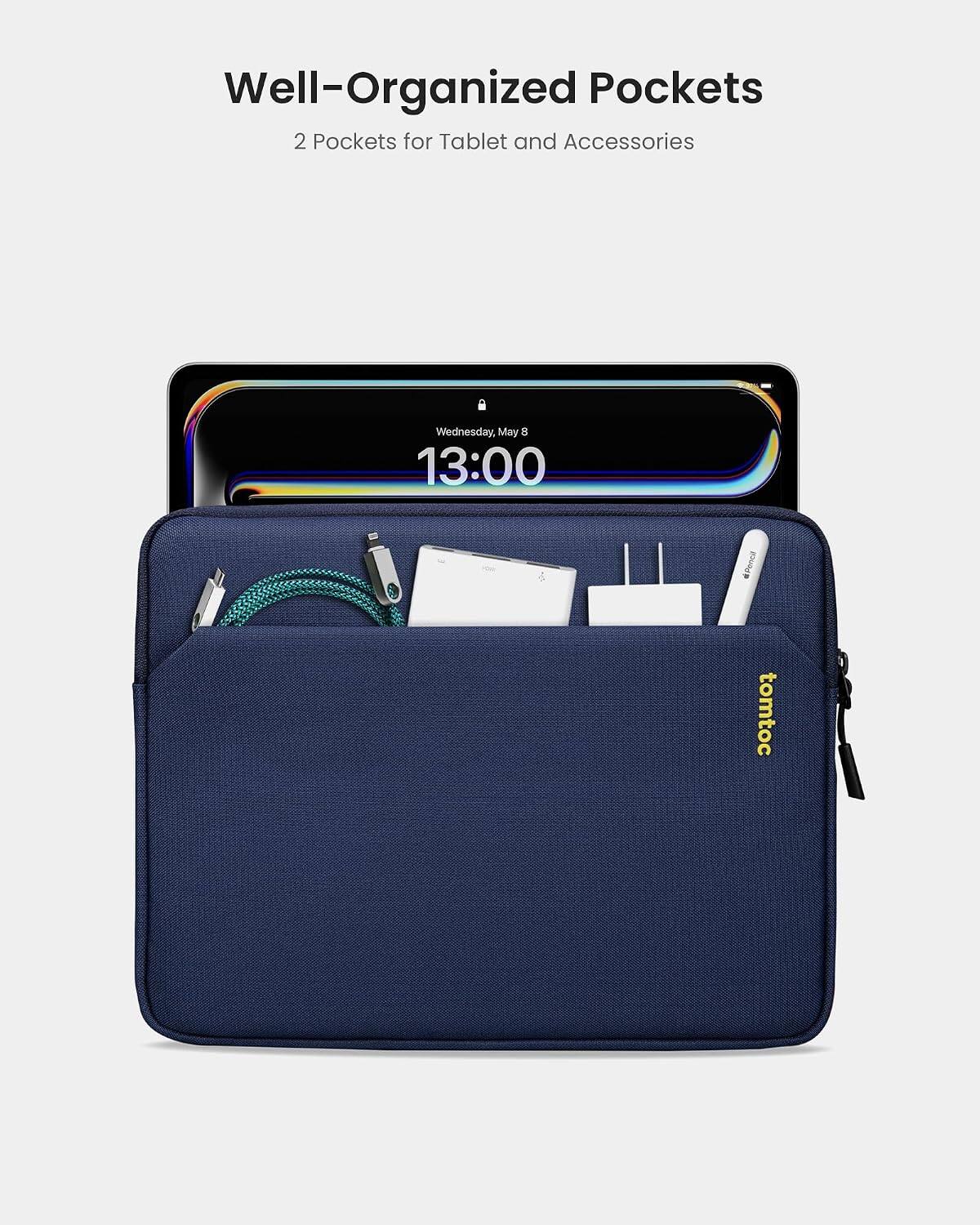 Well-Organized Pockets  
2 Pockets for Tablet and Accessories  

Wednesday, May 8 13:00  

Pencil  
tomtoc