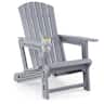 Costway - 1 PCS HDPE Adirondack Chair with Cup Holder, Wood-Like Texture, High Backrest & Wide Seat - Gray