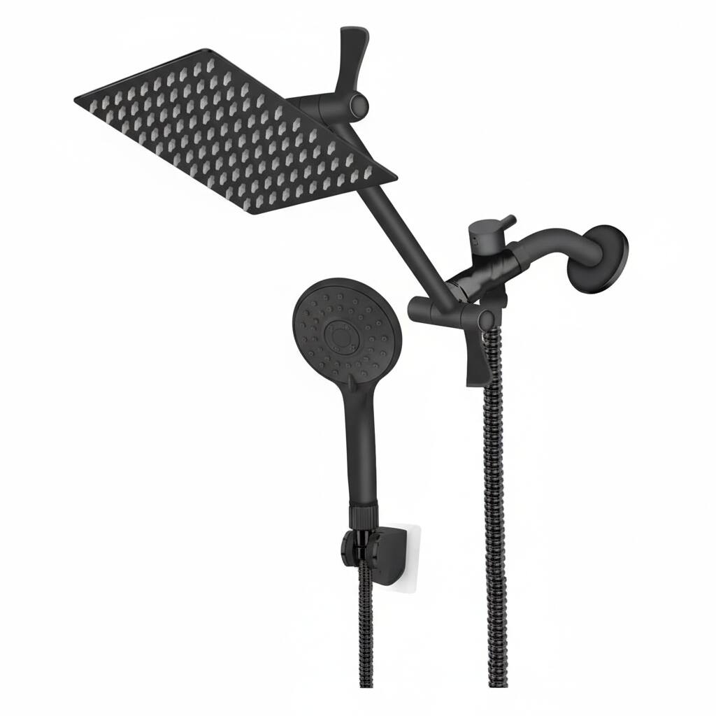 Dazzed Corner - 10" High Pressure Rainfall Shower Combo, 9-Settings Handheld, 11" Extension Arm - Black