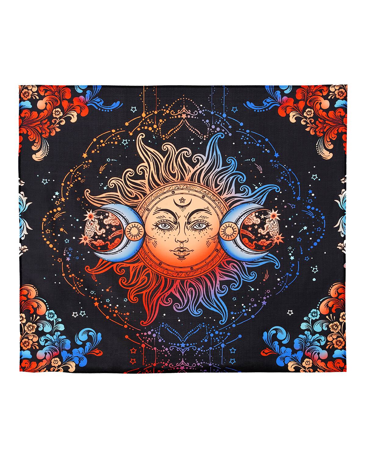 Front. VEVOR - Sun and Moon Tapestry, Psychedelic Mystic Floral Aesthetic Wall Tapestry, Vintage Wall Blanket for Home Decoration - Black,Printing.