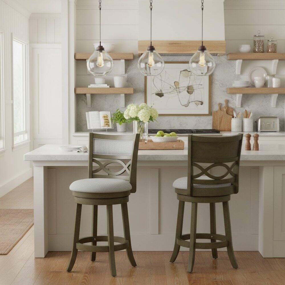 Alt View 4. FurniFact - Gray Wood Swivel Counter Stool Set of 2 - Grey.