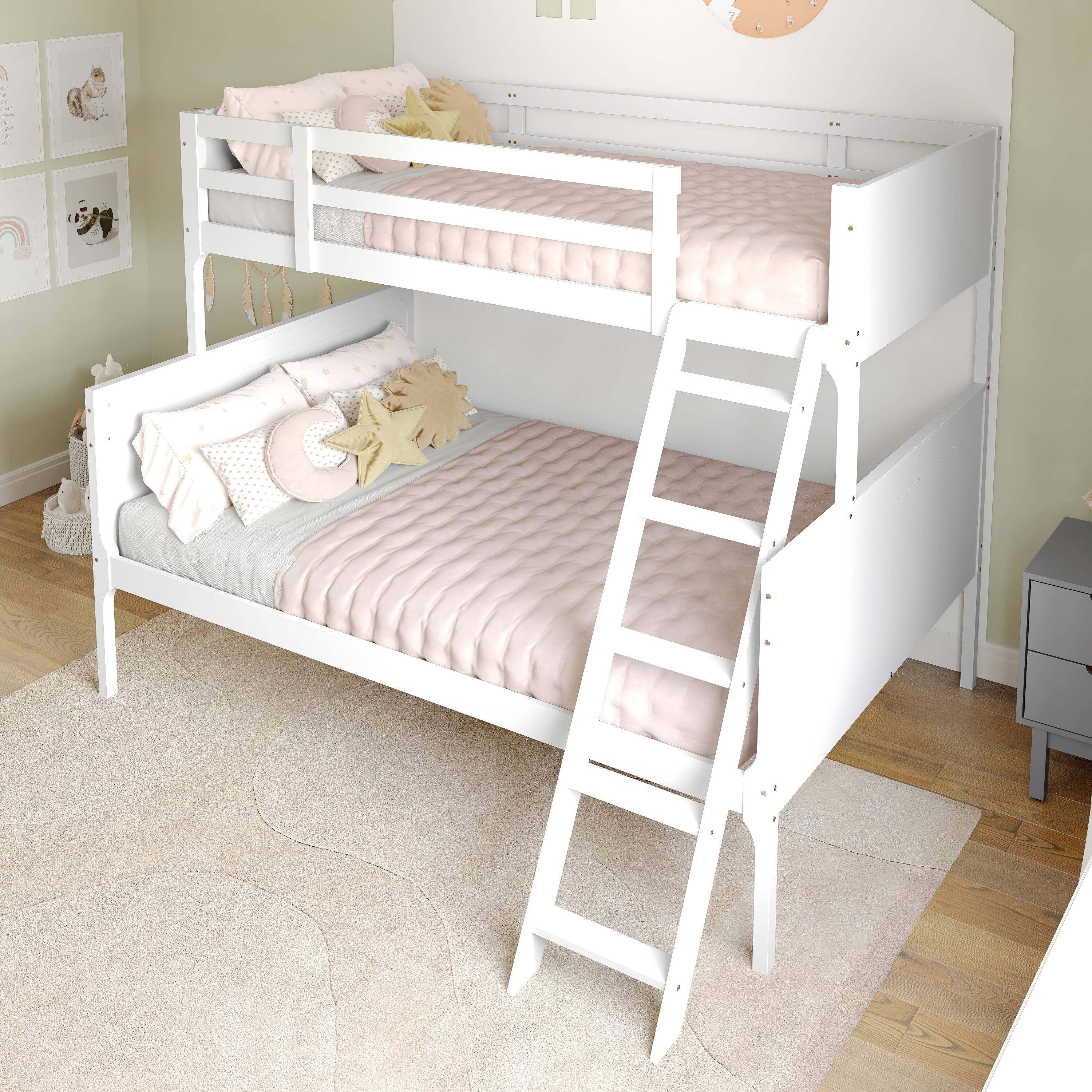 Alt View 1. Flash Furniture - Dallas Bunk Bed Twin Over Full, Convertible Slatted Solid Wood Bunk Bed Frame with Ladder for Kids, No Box Spring Needed - White.