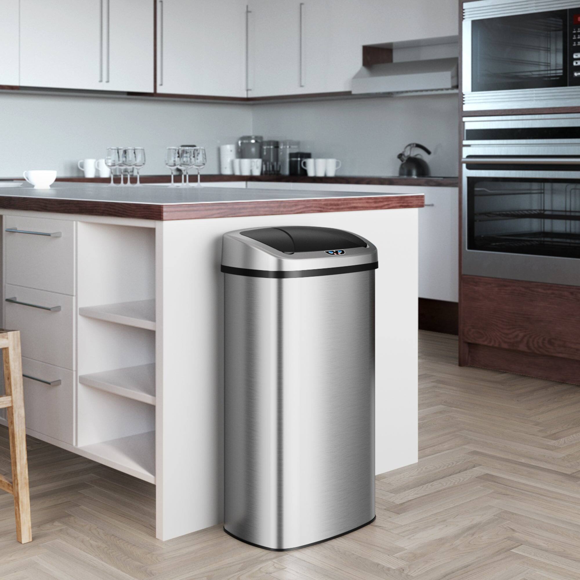Angle. iTouchless - 24 Gallon Stainless Steel Sensor Kitchen Trash Can with AbsorbX Odor Filter - Silver.