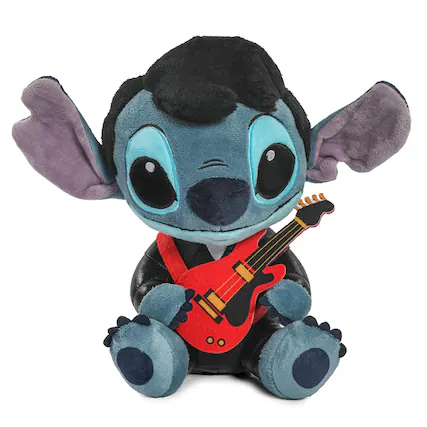 Front. Kidrobot - Disney Lilo & Stitch 9 Inch Elvis Stitch Plush | Black Leather - Blue.