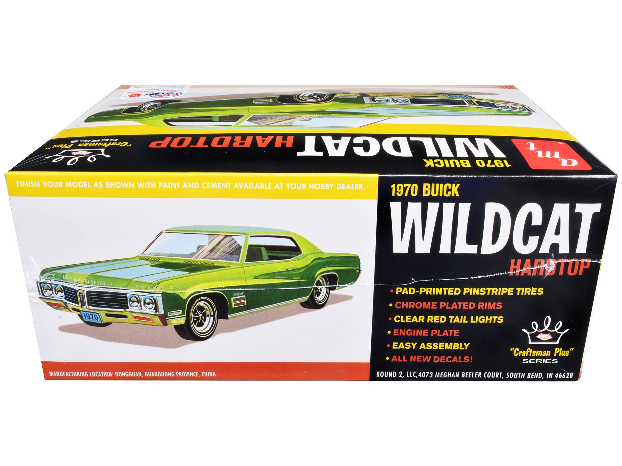 PELLANS SBINSE HARDTOP Plus "Craftsman WILDCAT 1  BUICK 1970 D FINISH YOUR MODEL AS SHOWN WITH PAINT AND CEMENT AVAILABLE AT YOUR HOBBY DEALER. 1970 BUICK WILDCAT HARSTOP PAD-PRINTED PINSTRIPE TIRES CHROME PLATED RIMS 1970 CLEAR RED TAIL LIGHTS ENGINE PLATE EASY ASSEMBLY "Craftsman Plus" ALL NEW DECALS! SERIES MANUFACTURING LOCATION: DONGGUAN, GUANGDONG PROVINCE, CHINA ROUND 2, LLC, 4073 MEGHAN BEELER COURT, SOUTH BEND, IN 46628