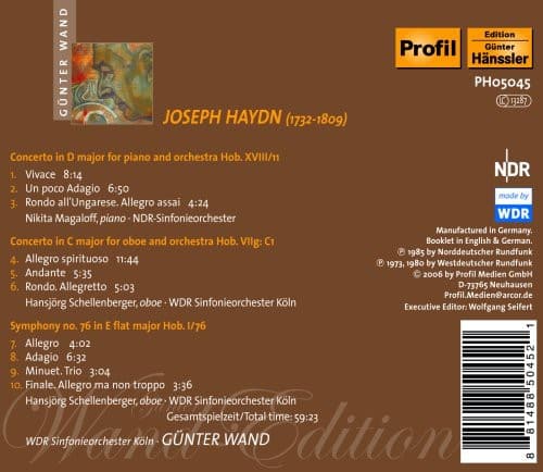 Günter Wand - Wand-Edition: Concerto for Piano Oboe & Orchestra  - COMPACT DISCS