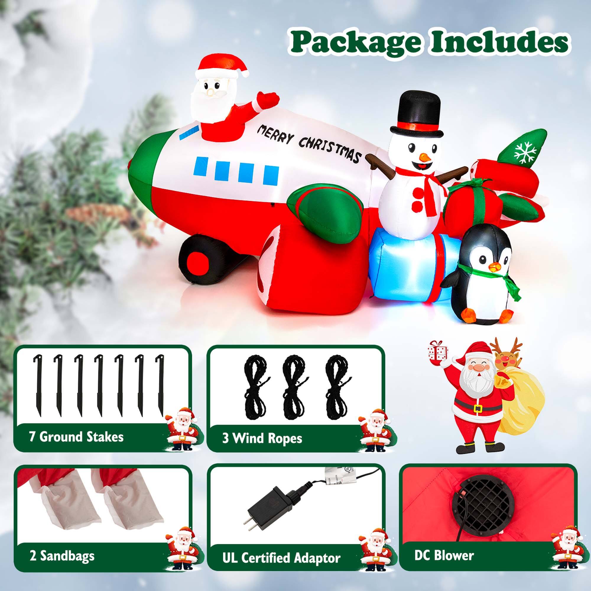 Costway 9FT Inflatable Christmas Santa Claus on Helicopter with Snowman Penguin LED Lights