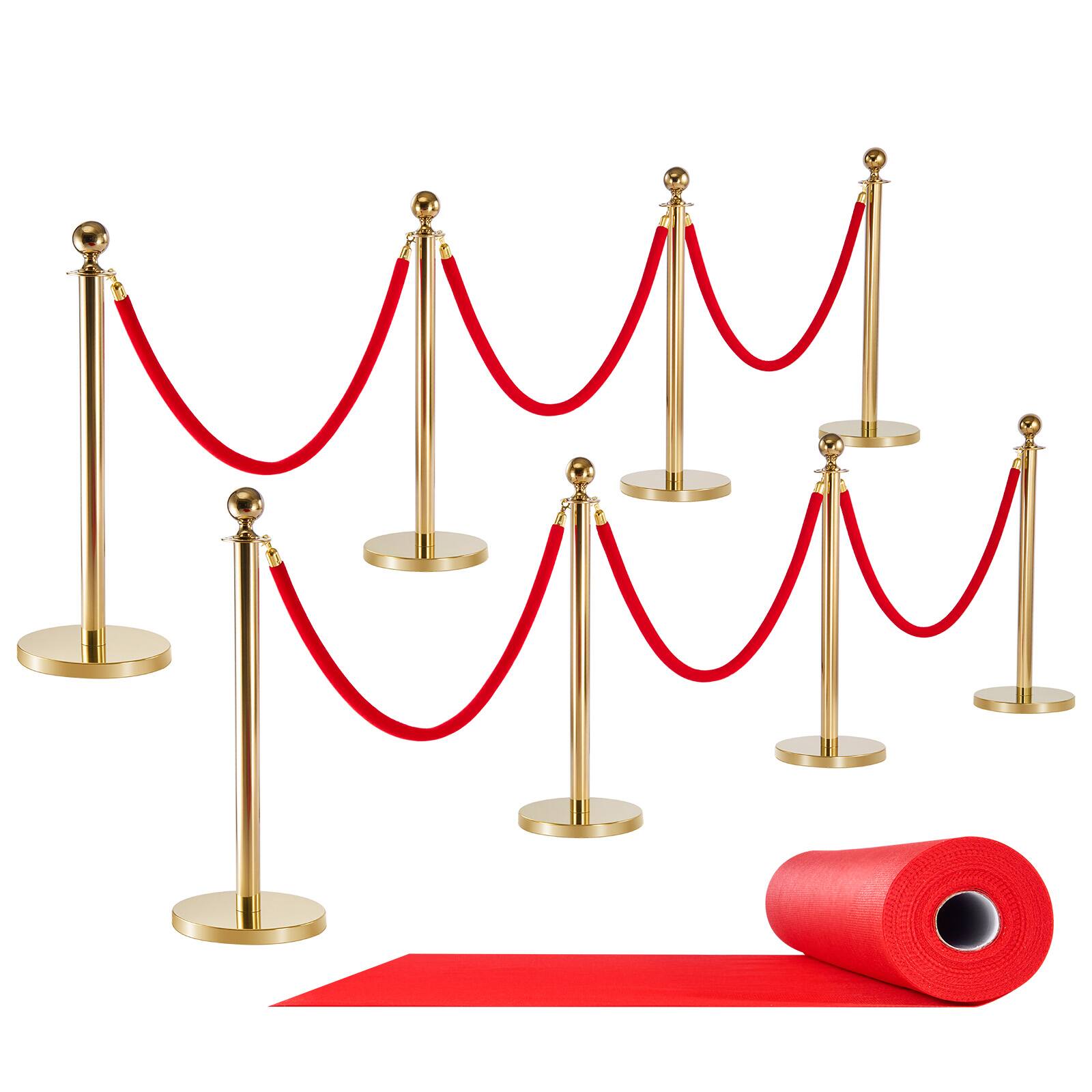 Alt View 5. VEVOR - Stanchion Post, 8 Pcs Crowd Control Barrier Set with Red Carpet, 6 Red Velvet Ropes, Stainless Steel Gold Stanchion - Red velvet rope.