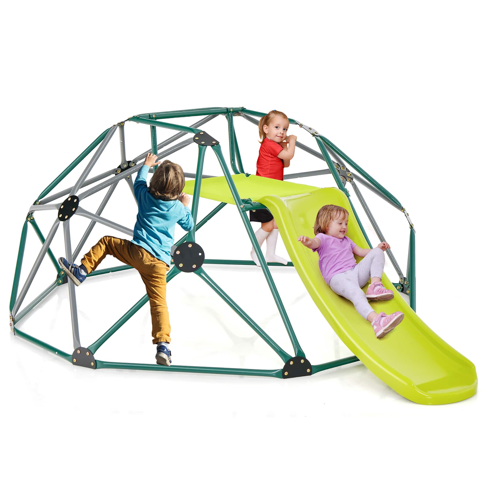Gymax - 8FT Climbing Dome w/ Slide Outdoor Kids Jungle Gym Dome Climber Green & Gray - Green, Gray price history on PriceWatchPro