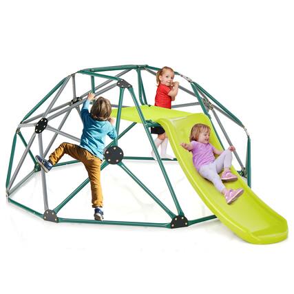 Front. Gymax - Gymax 8FT Climbing Dome w/ Slide Outdoor Kids Jungle Gym Dome Climber Green & Gray - Green, Gray.