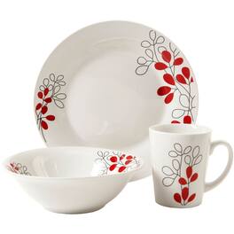 Gibson - Scarlet Leaves 12 pc Dinnerware Set - White and Red